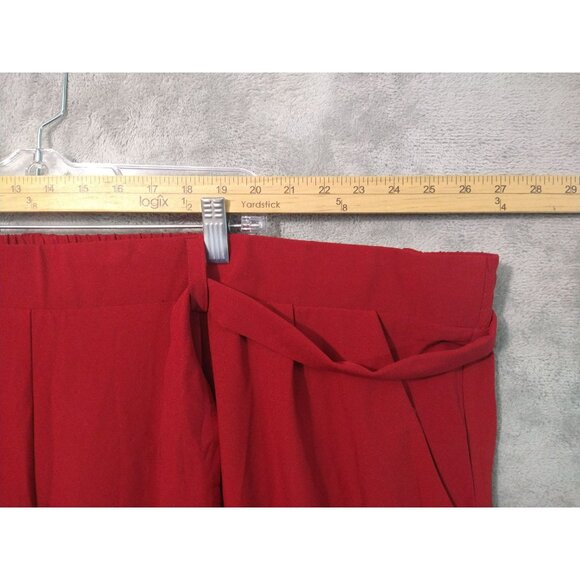 Torrid Pants Womens 6X Red Crepe Wide Leg Belted Pull On Stretch Career Casual - Picture 3 of 9